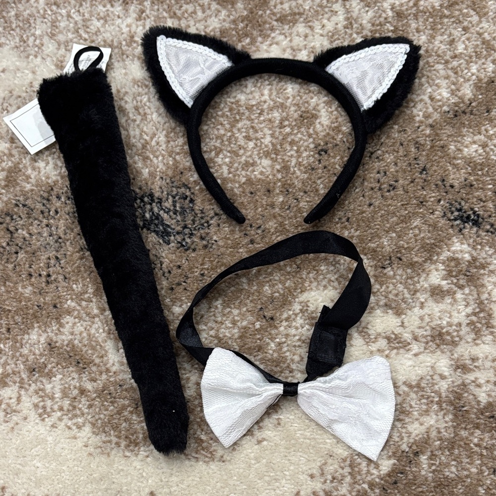 Black and White Cat Ear Headband Set